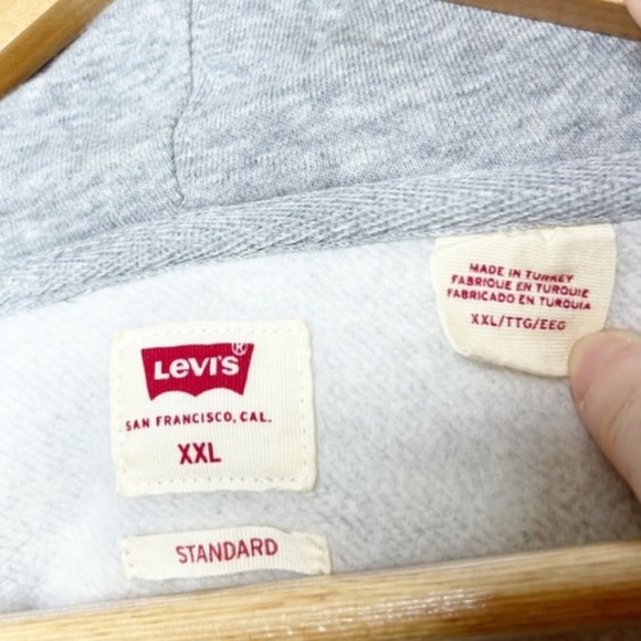 Levi's Unisex Logo Standard Heather Grey Oversized Hoodie Pullover Sweatshirt - Picture 14 of 16